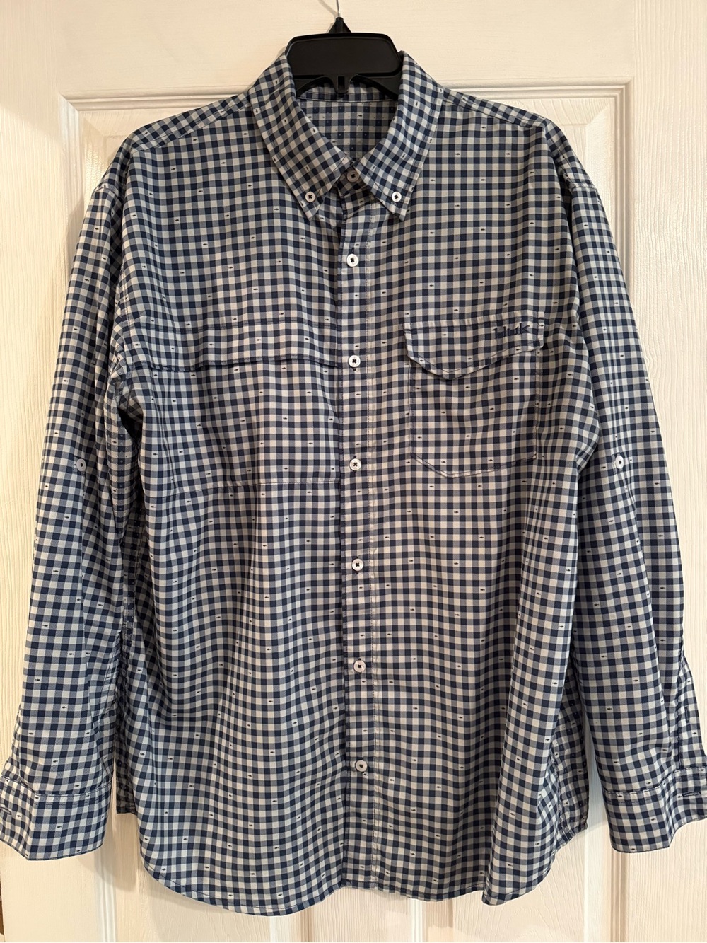 Huk Men's Navy and White Gingham Button-Down Shirt